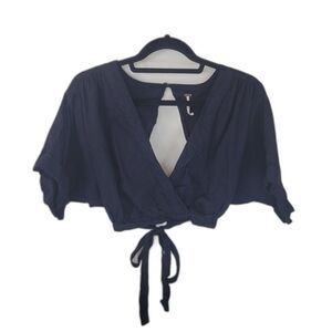 FREE PEOPLE Black Kimono Crop Top Open Tie Back